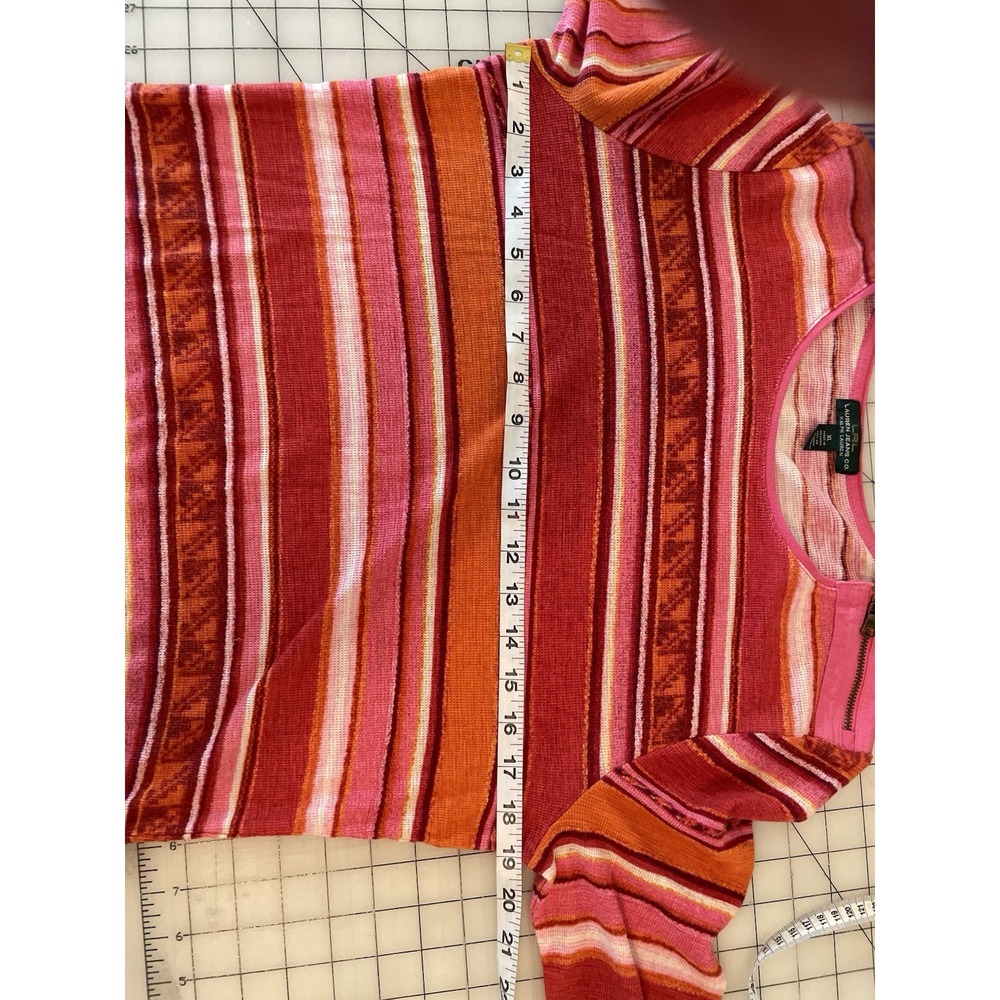 LRL Lauren Jeans Co Womens Shirt Orange Pink Red Stripes3/4 SleevesXLWork Casual - Picture 5 of 6